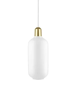 Clearance Amp pendel, Messing - Stor, Hvid/Messing Glas Lamper|Pendler