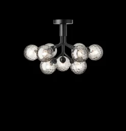 Discount Apiales 9 loftlampe, satin sort/optic smoked glas Glas Lamper|Lysekroner