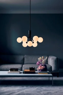 Hot Apiales 9 lysekrone, satin sort/opal Glas Lamper|Moderne Lysekrone