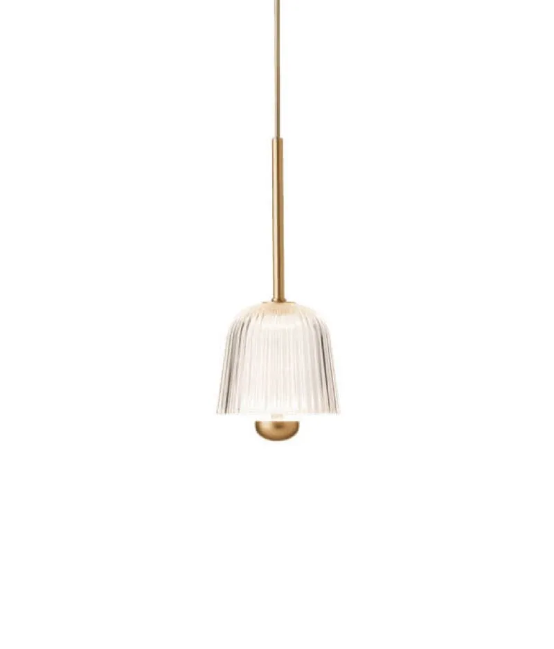 Asteea 1 pendel, satin messing/riflet klar Messinglamper|Spisebordslamper