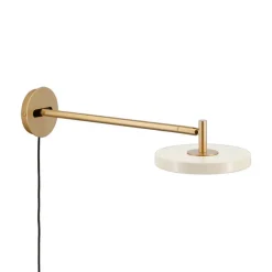 Outlet Asteria væglampe lang, pearl hvid/messing Hvide Lamper|Messinglamper