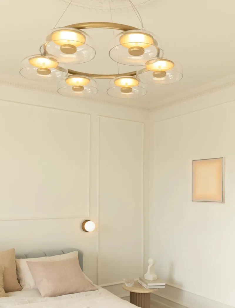 Hot Blossi 6 lysekrone, nordic guld/klar Glas Lamper|Moderne Lysekrone
