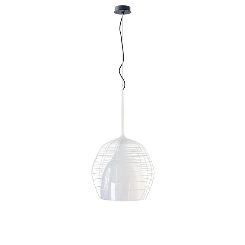 Sale Cage Pendel Large, Hvid/Hvid Hvide Lamper|Glas Lamper