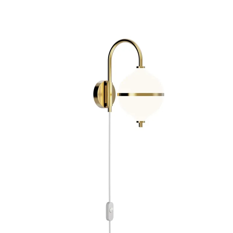 Online Eternal Moonlight væglampe m/hvid ledning, opal/messing Messinglamper|Hvide Lamper