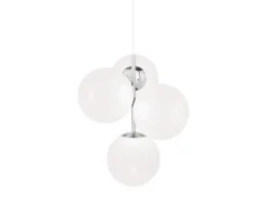 Online Globe lysekrone mini, opal/sølv Hvide Lamper|Spisebordslamper