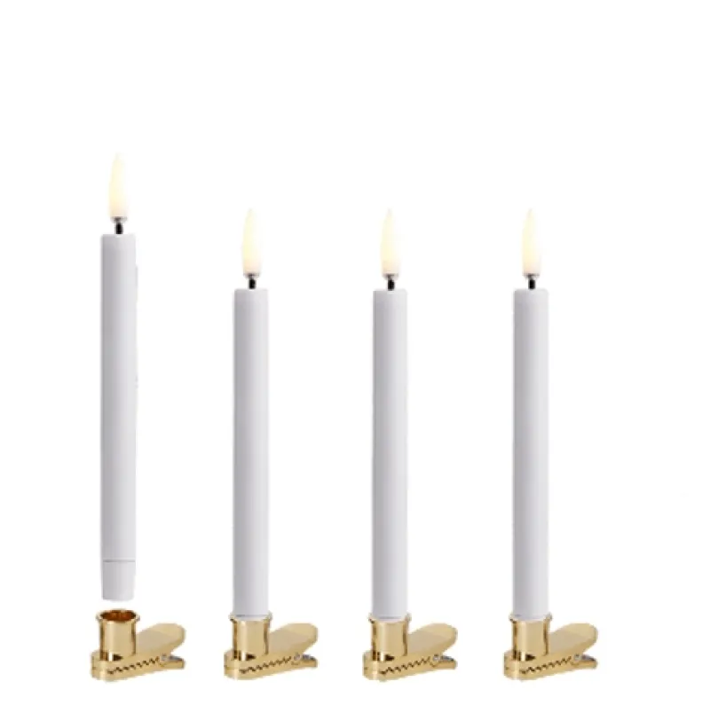 New LED juletræslys m. guld clip, Nordic White, 4-pak, 1,3x13,8cm Led Stearinlys
