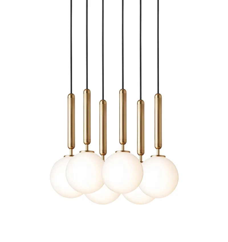 Outlet Miira 6 pendel, opal/messing Messinglamper|Glas Lamper