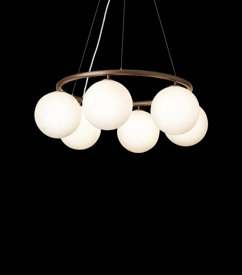 Miira Circular 6, opal/mørk bronze Glas Lamper|Spisebordslamper