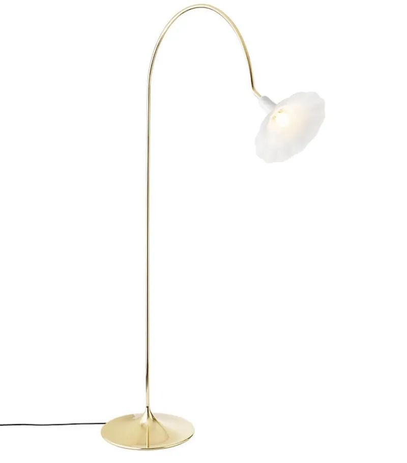 Online Petalii gulvlampe, poleret messing/hvid Messinglamper|Hvide Lamper