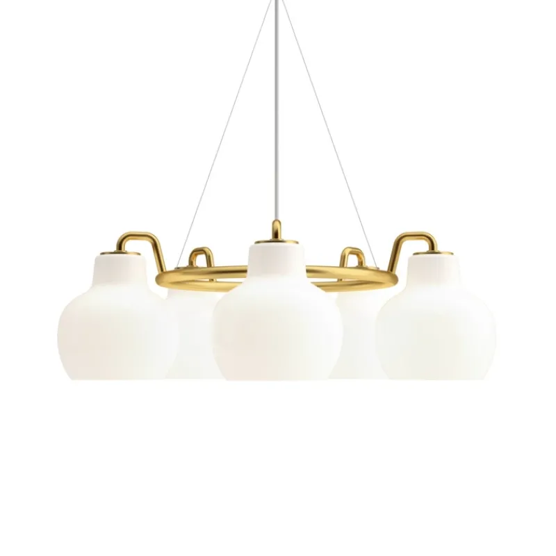 Hot VL Ringkrone 5 pendel, messing/blank opal Messinglamper|Hvide Lamper